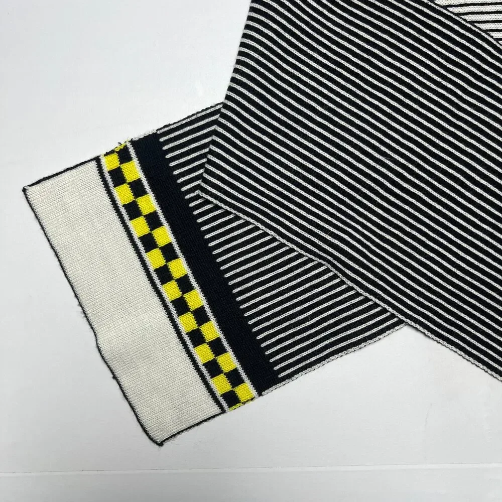 Vintage 80s Kaelin Ski Stripe Scarf Wool Blend Muffler Black White Checkerboard